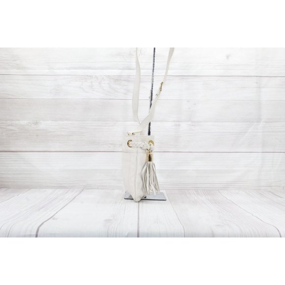 Michael Michael Kors White Soft Leather Braided Grommet Tassel Crossbody - Picture 2 of 9